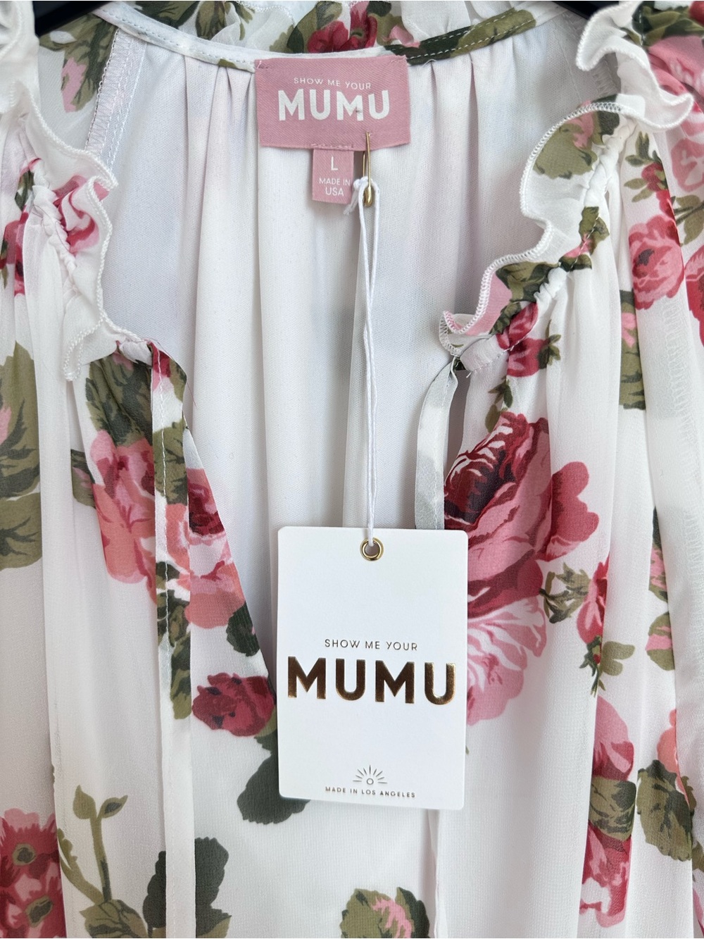 Show me your MUMU floral print puff sleeve mini dress NWT Large - Picture 6 of 11